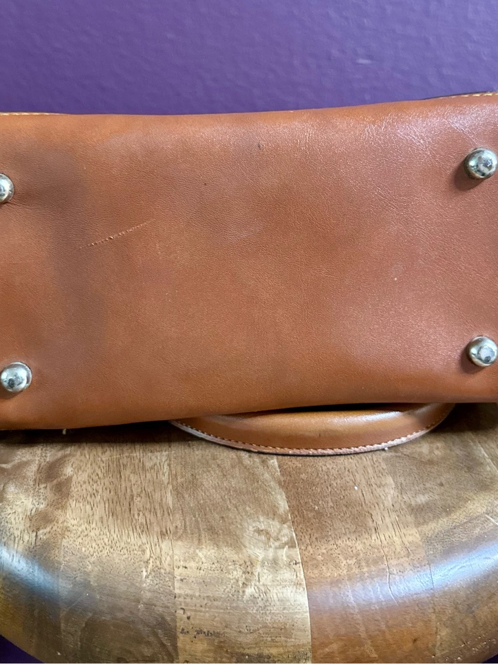 Dooney & Bourke Cream and Brown Leather-Trim Satchel - Picture 8 of 13
